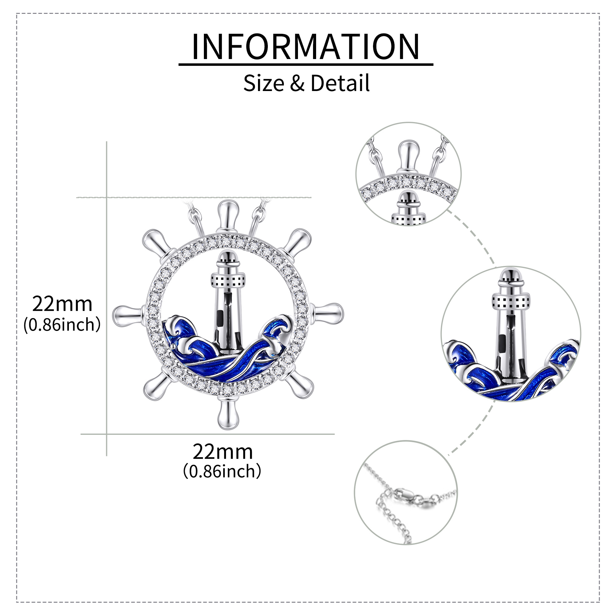 Women's Vintage 925 Sterling Silver Synthetic Zirconia Lighthouse Necklace